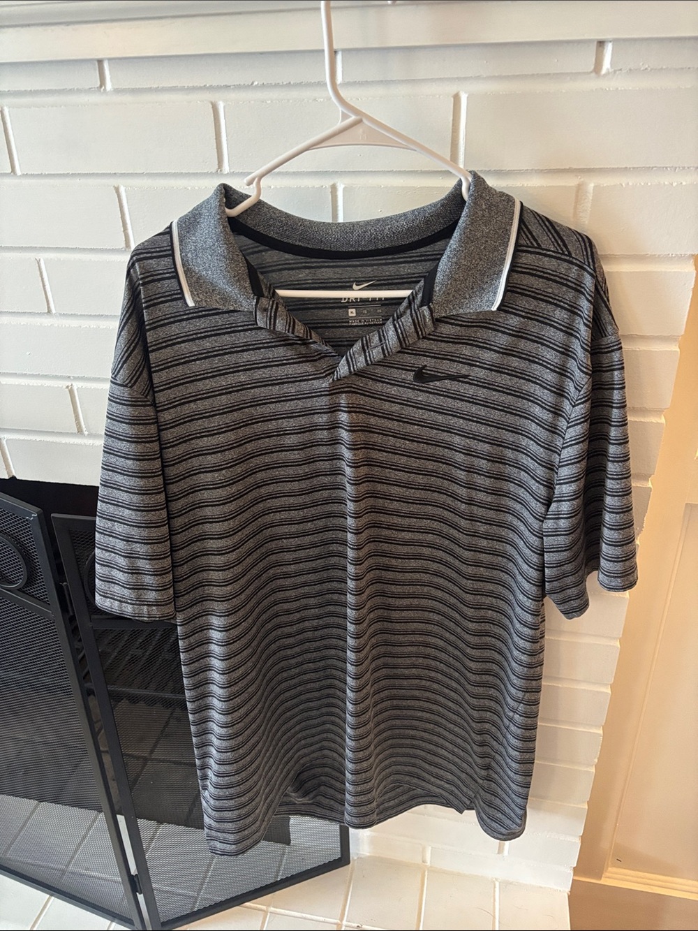 Nike Men’s Gray and Black Striped Polo